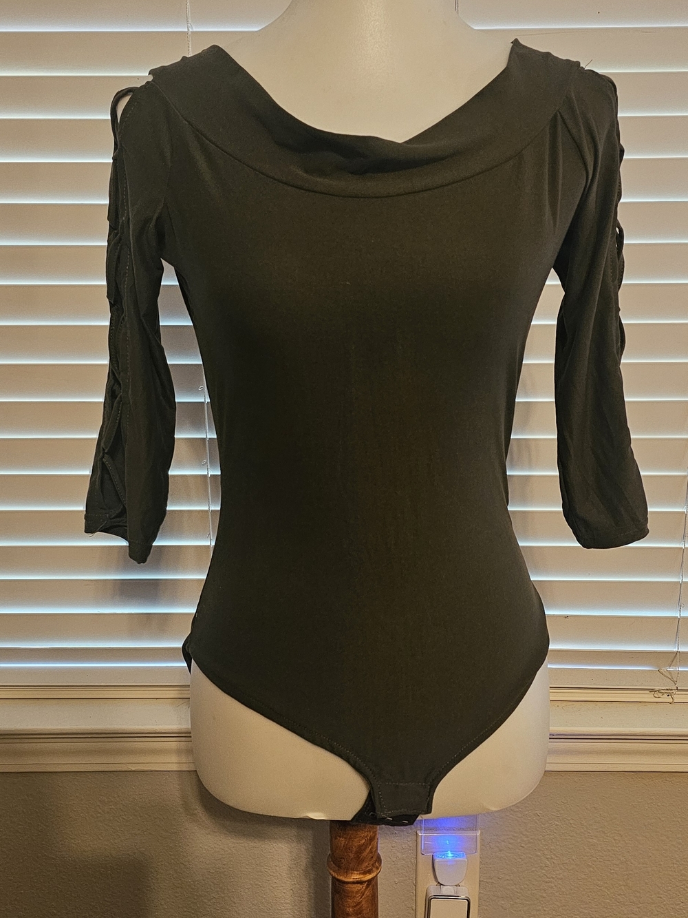 Cotton Candy Black Cowl Neck Bodysuit with Ladder Sleeve Detail
